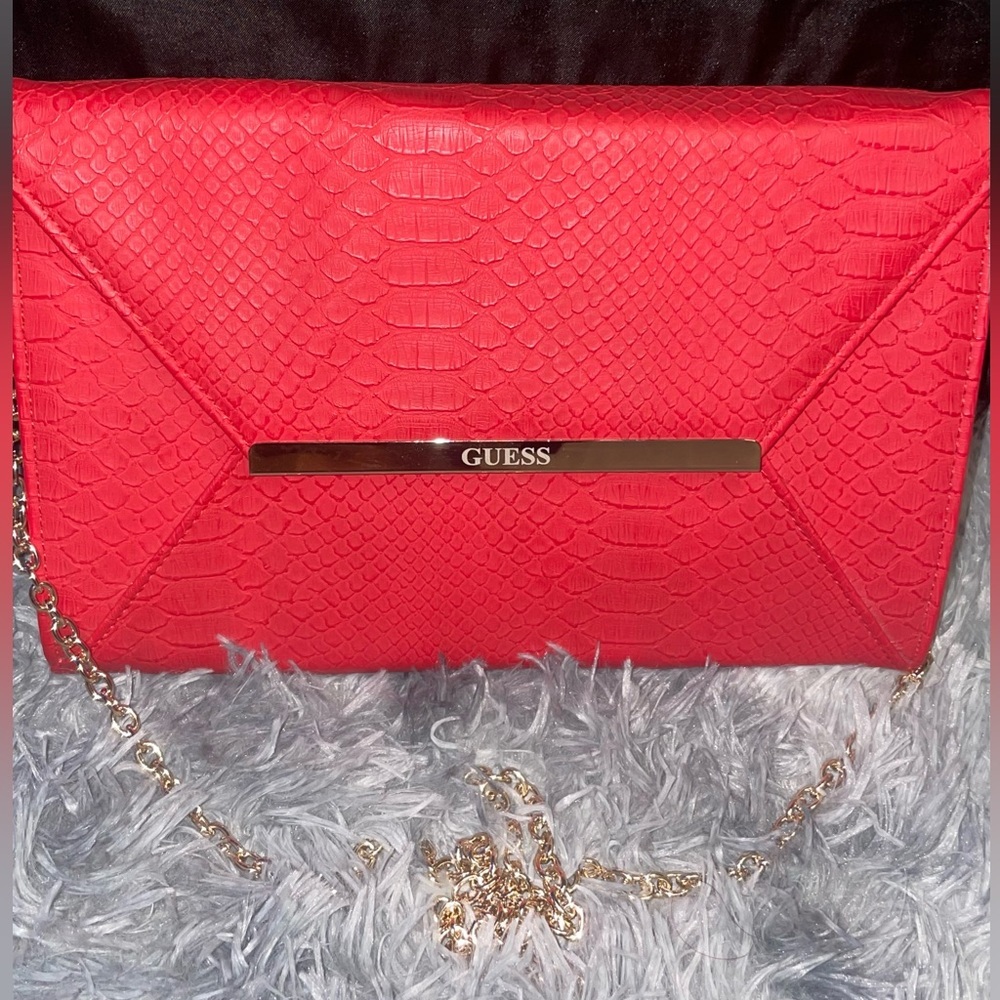 GUESS  Red Serpent Print Clutch